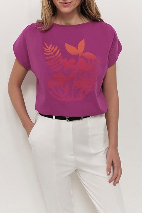 MAGNUS - ORGANIC COTTON PINK T-SHIRT WITH PALM TREE VISUALS 1