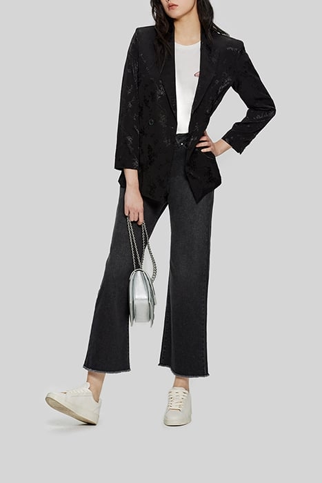 BLACK PLANT MOTIF JACQUARD SUIT JACKET 1