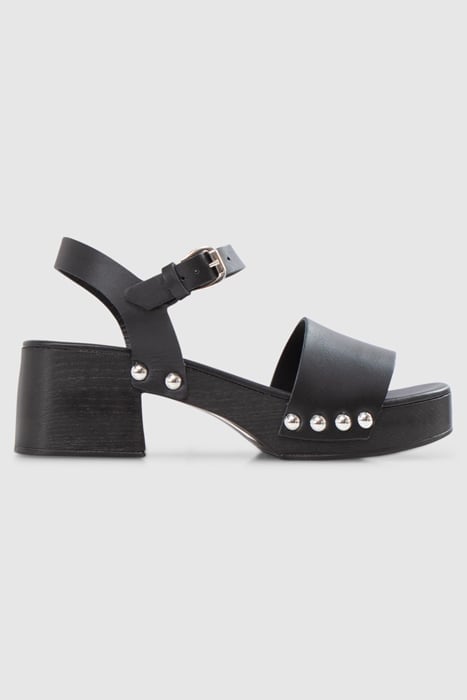 BLACK LEATHER SANDALS WITH WOODEN HEELS 1