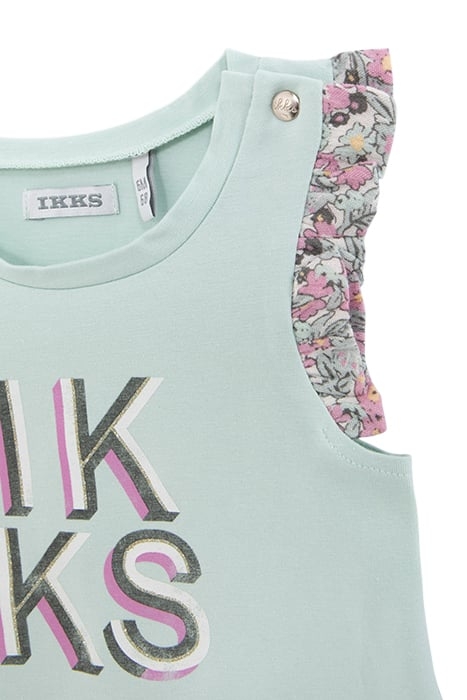 BABY GIRLS’ AQUA GREEN VEST TOP, FLOWERS ON SHOULDERS 5