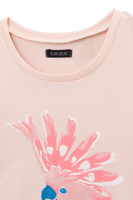 GIRLS’ PINK T-SHIRT WITH BLUE GLITTER PARROT IMAGE 3