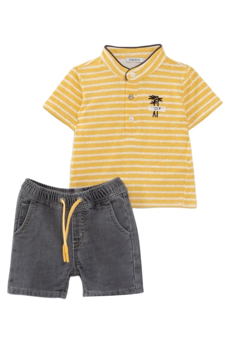 BABY BOYS’ YELLOW POLO SHIRT, DENIM BERMUDA SHORTS OUTFIT 1