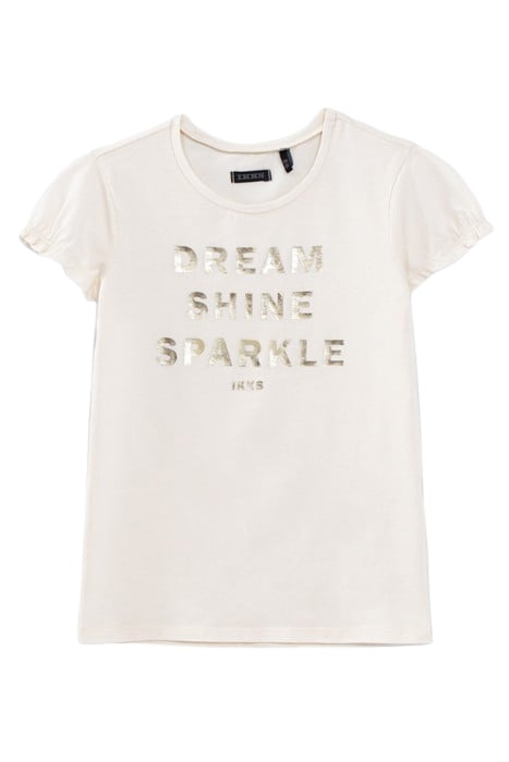GIRLS’ ECRU T-SHIRT WITH METALLIC SLOGAN 1