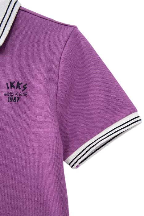 BOYS’ PURPLE PIQUE KNIT POLO SHIRT WITH STRIPED RIBBING 5