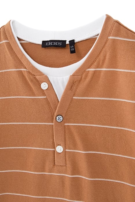 BOY'S STRIPED CAMEL T-SHIRT WITH TROMPE-L'ŒIL COLLAR 3