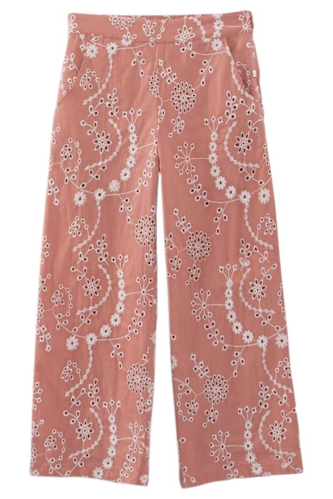GIRLS’ OLD PINK ORGANIC COTTON TROUSERS, FLOWER EMBROIDERY 1