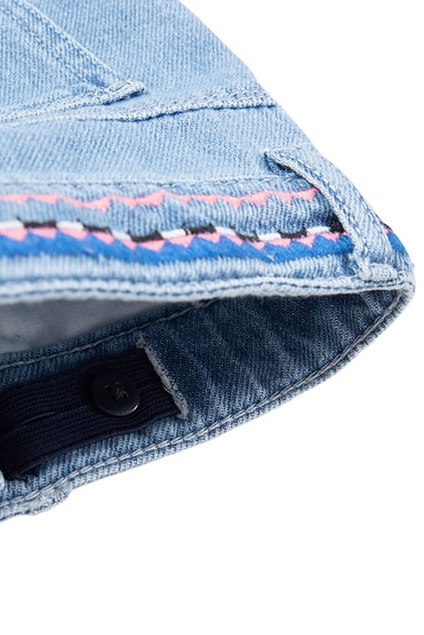 GIRLS’ DEEP-DYE WATERLESS DENIM SHORTS, EMBROIDERED WAIST 7