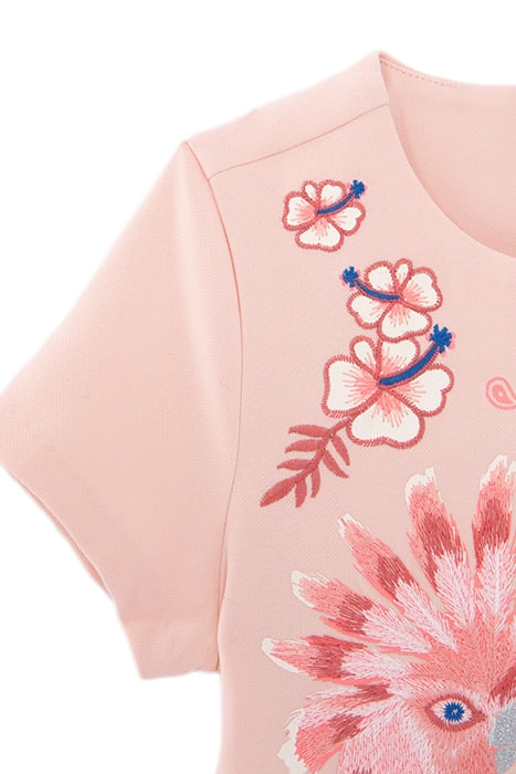 GIRLS’ PINK DRESS, WITH PARROTS, MIRRORS, NEON THREADS 4