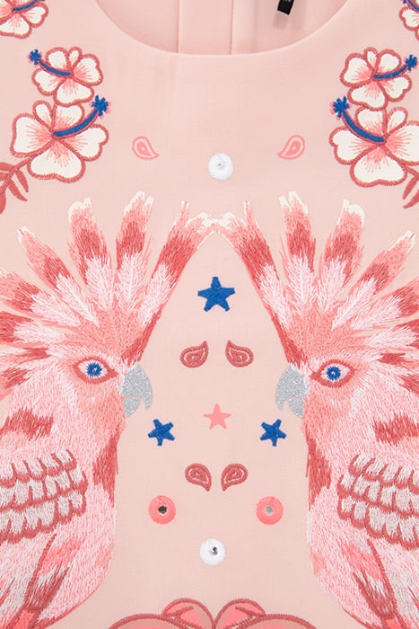 GIRLS’ PINK DRESS, WITH PARROTS, MIRRORS, NEON THREADS 5