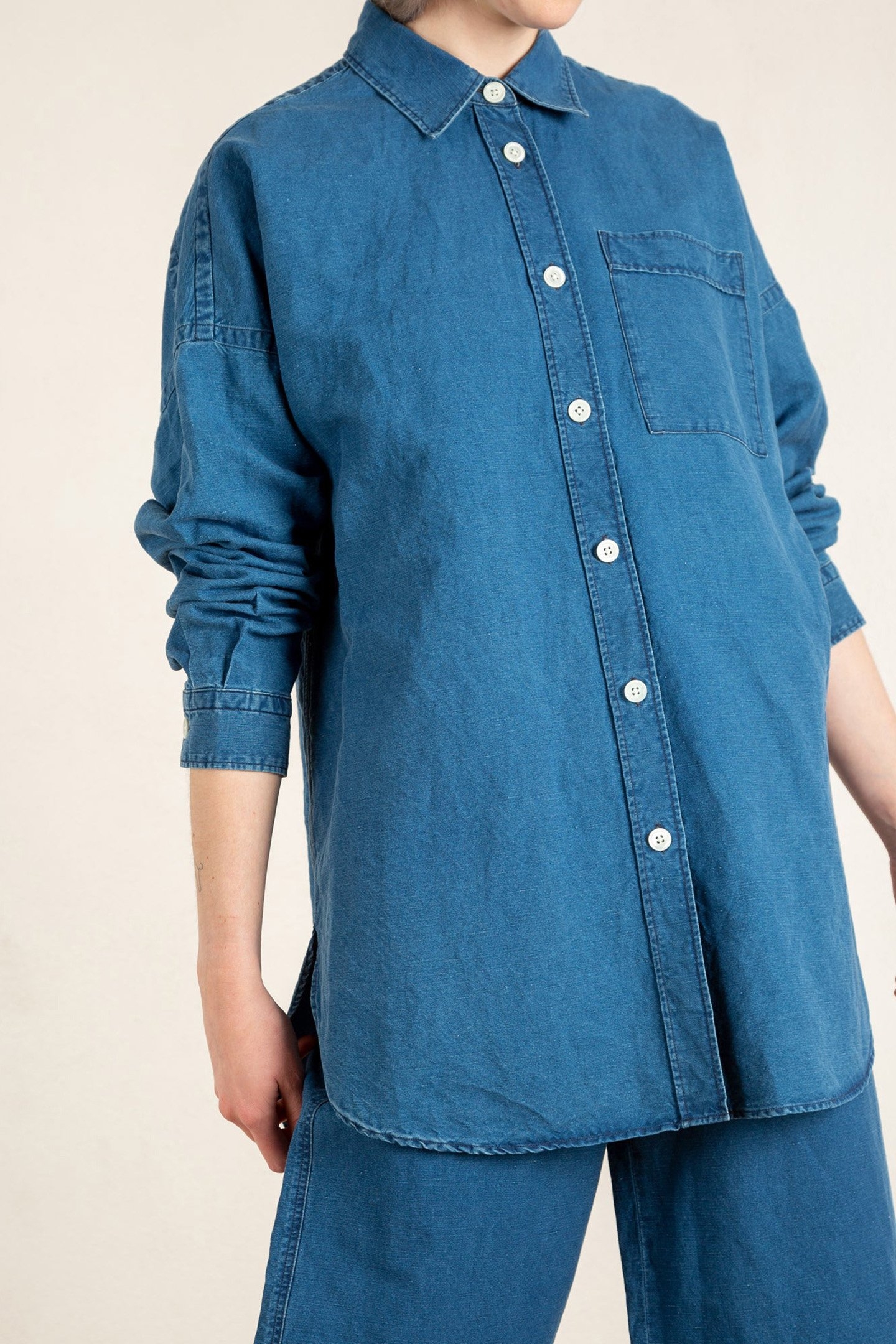 WIDE DENIM BLOUSE LINEN BLUE 1