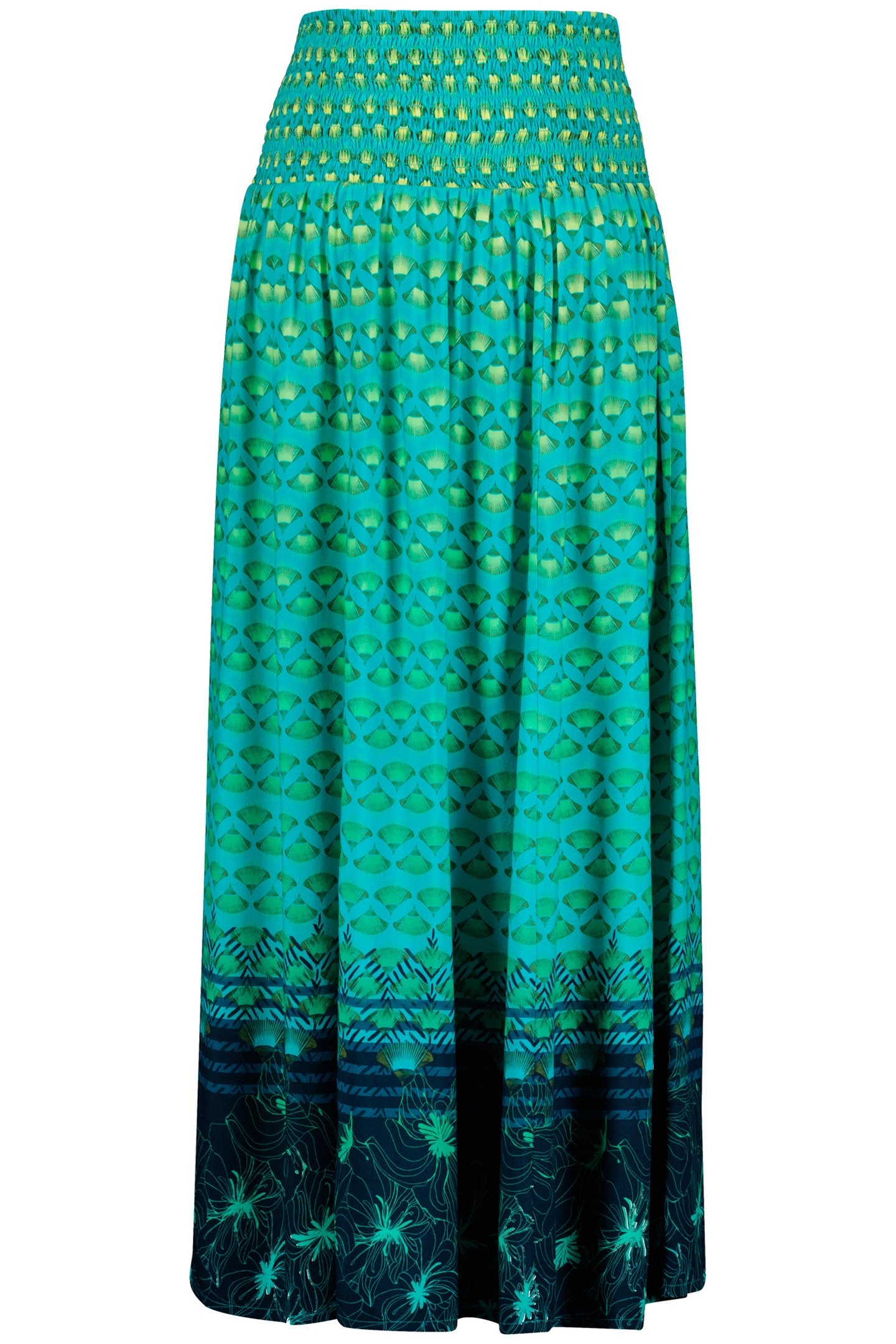 SMOCKED SKIRT MAGIC CERAMIC GREEN WITH FLOWERFAN PRINT 4