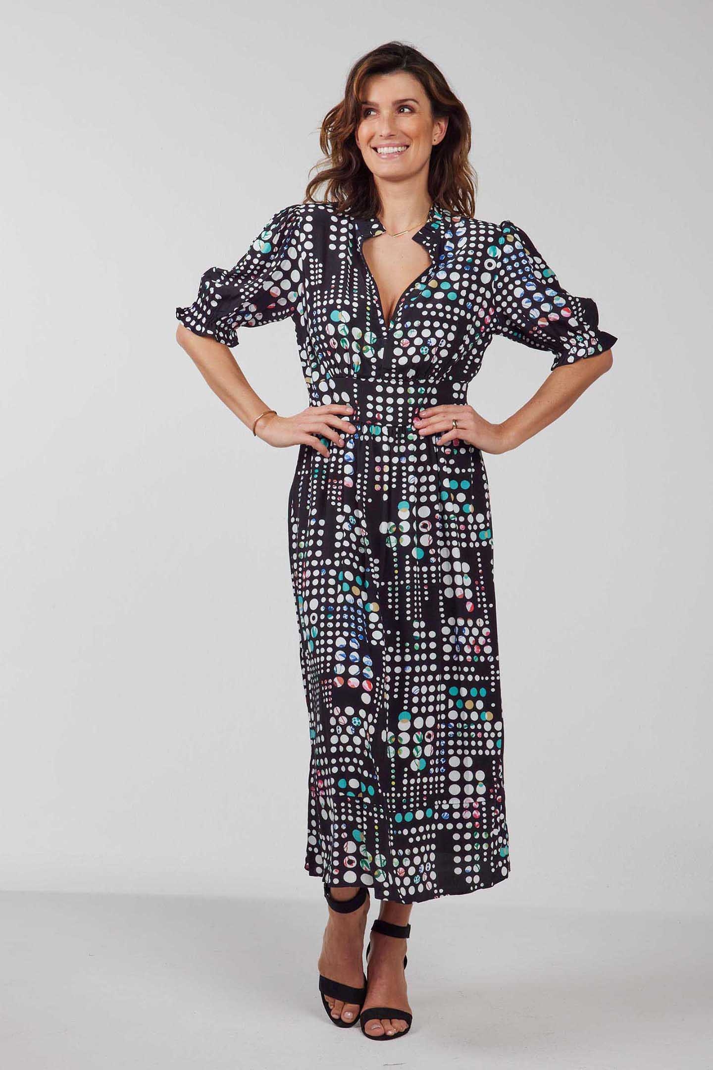 MAXI DRESS BELLA BLACK WITH SECRET DOT PRINT 1