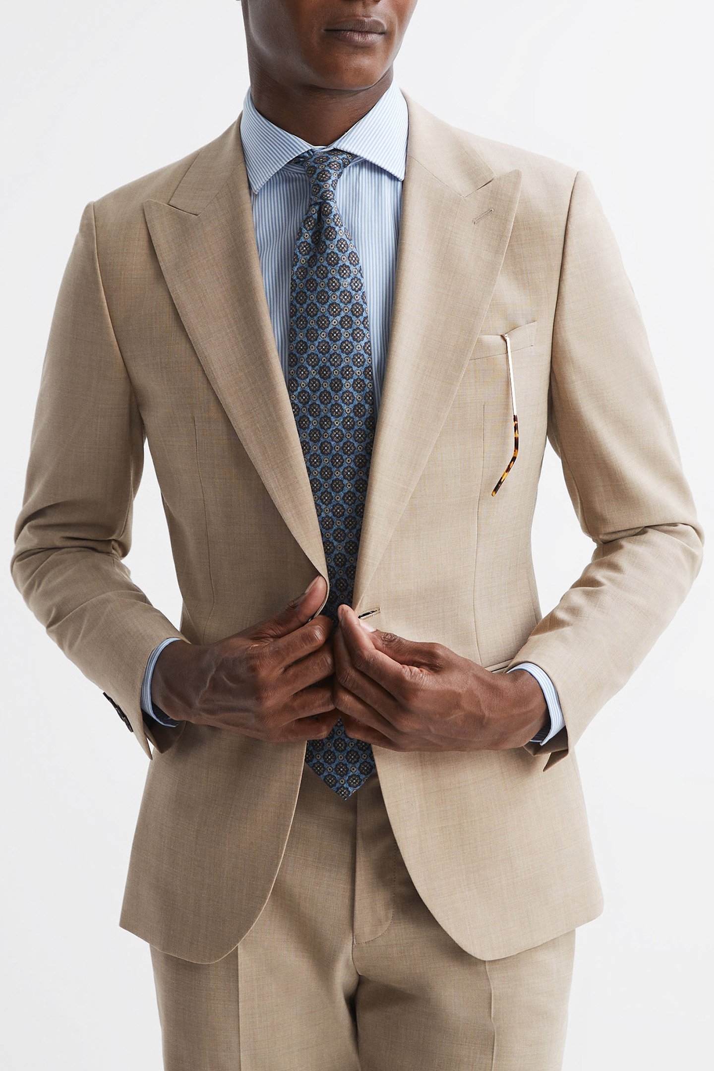 SB 1B PEAK WOOL PLAIN WEAVE BLAZER OATMEAL 1