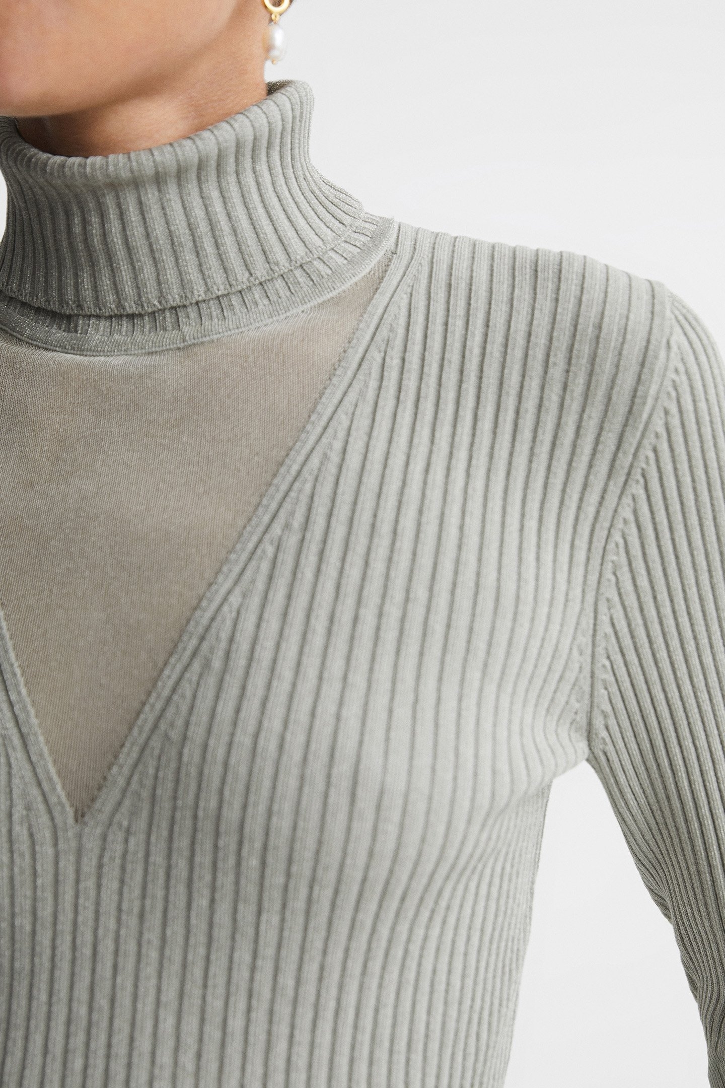 METALLIC MESH PANEL ROLL NECK SILVER 5