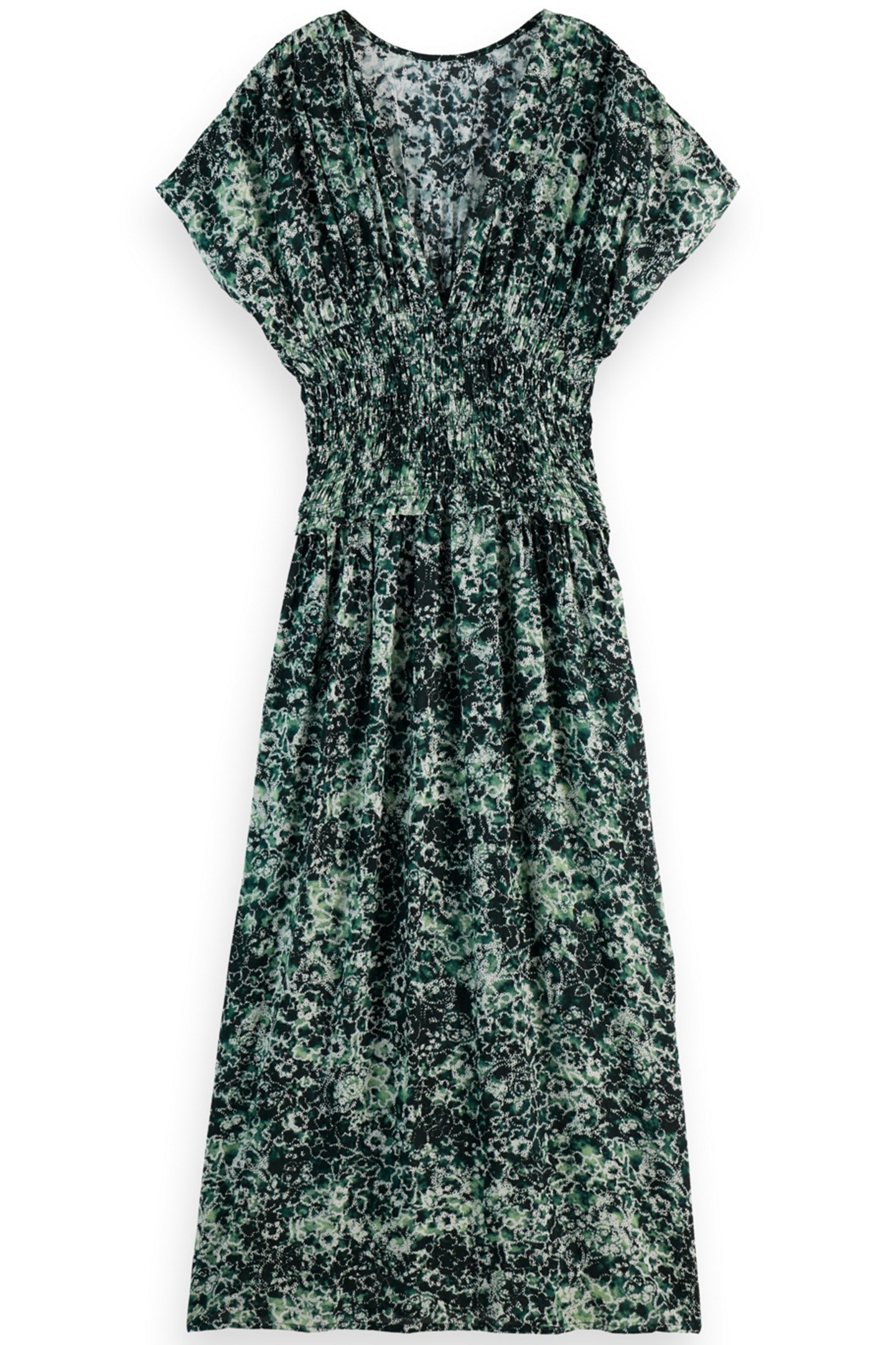 PRINTED MODAL SMOCK WAIST MAXI DRESS SHIBORI FLORAL GREEN 2