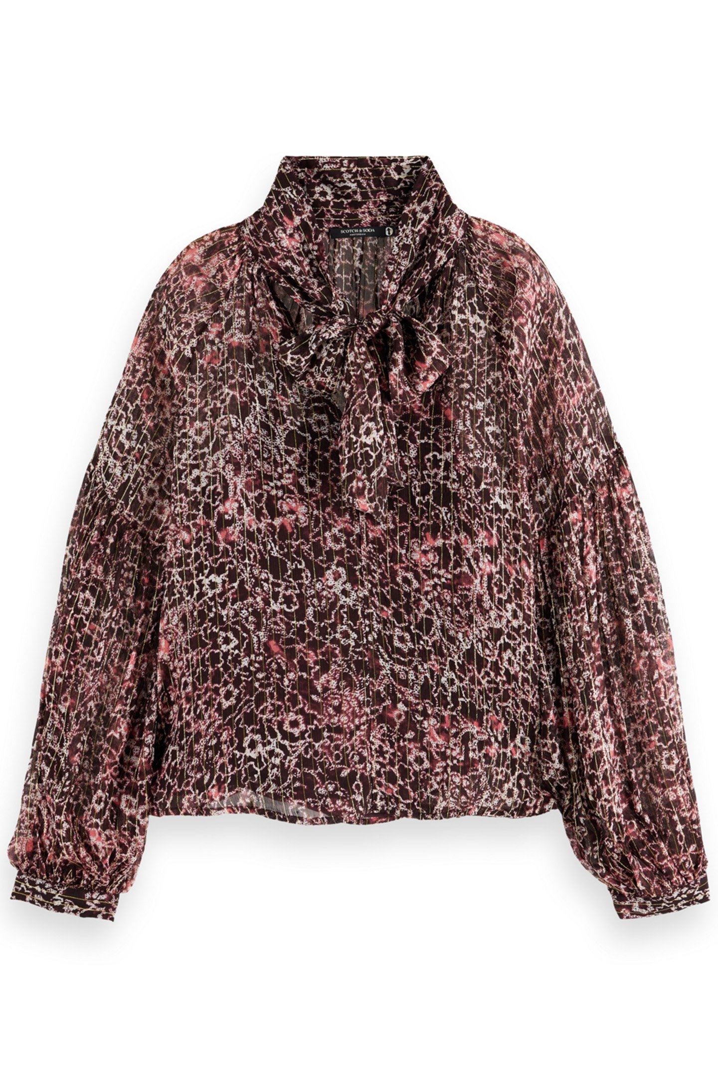 LUREX TOP WITH BOW NECK SHIBORI FLORAL PINK 4