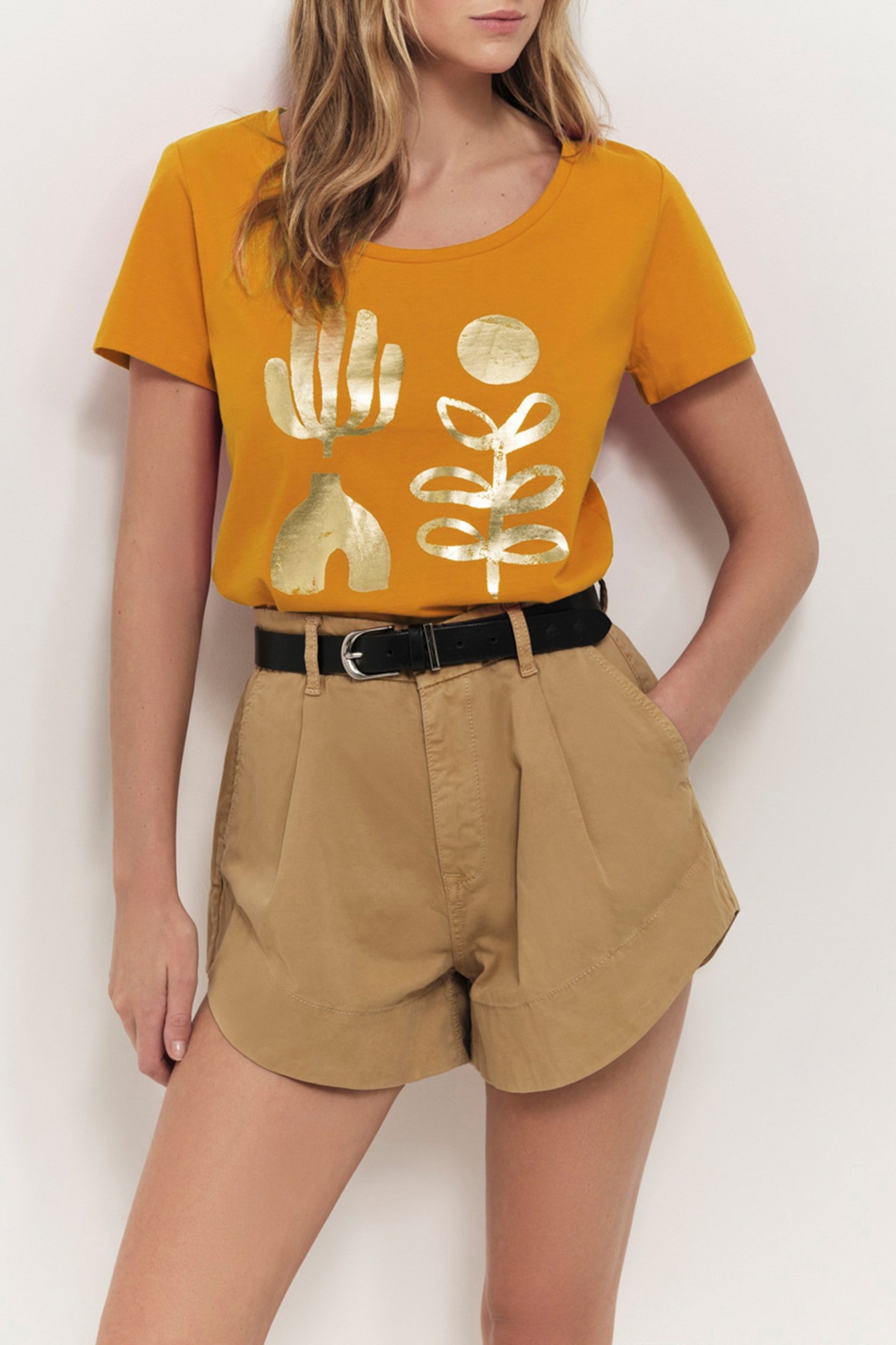 MAREVA - ORGANIC COTTON HONEY T-SHIRT MINIMAL ARTY VISUAL HO 1