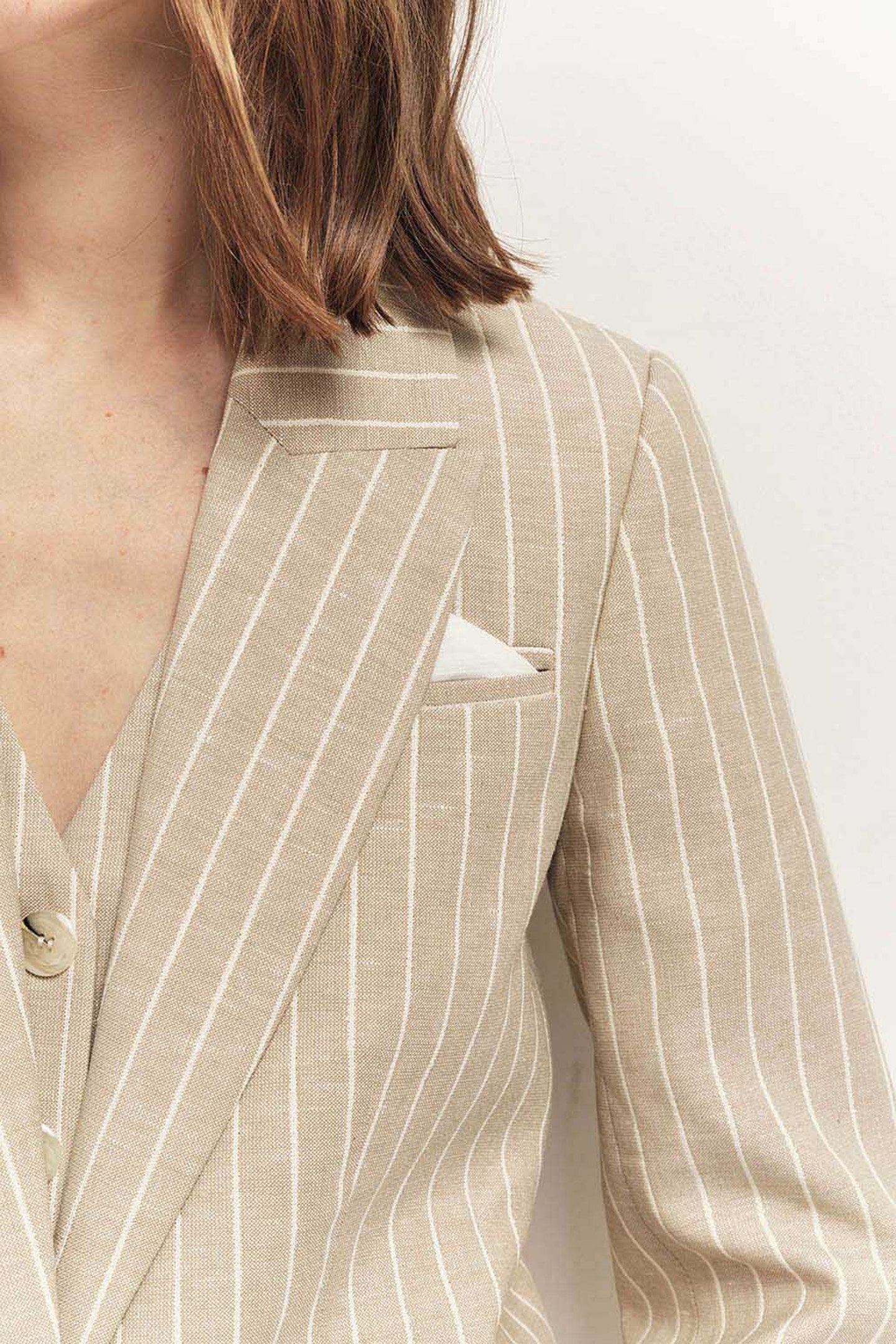 VELOUTE - STRIPED SAND SUIT JACKET SAND 4