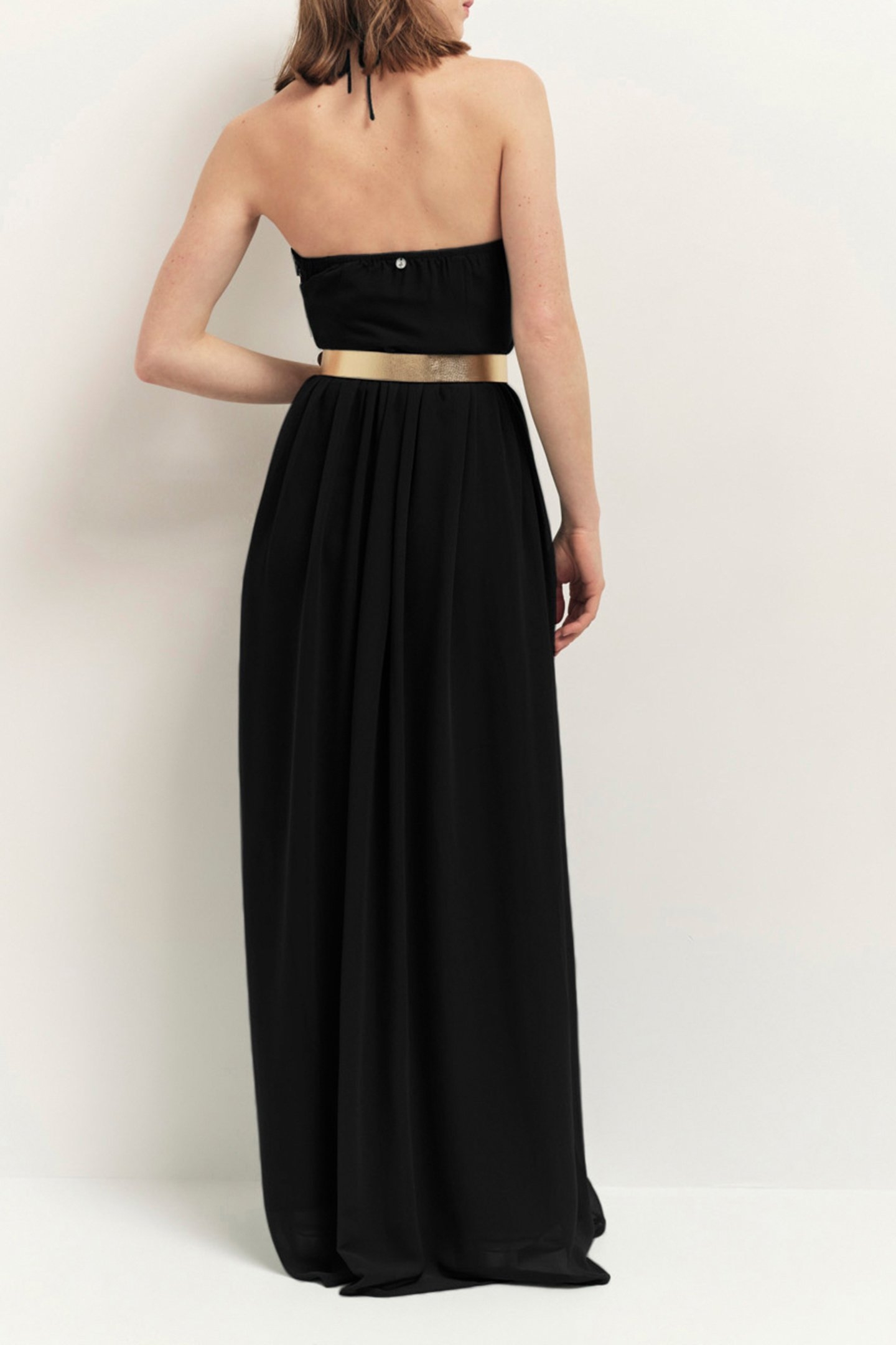 RHODES - BLACK RECYCLED LONG STRAPLESS DRESS WITH PLEATED BA 2