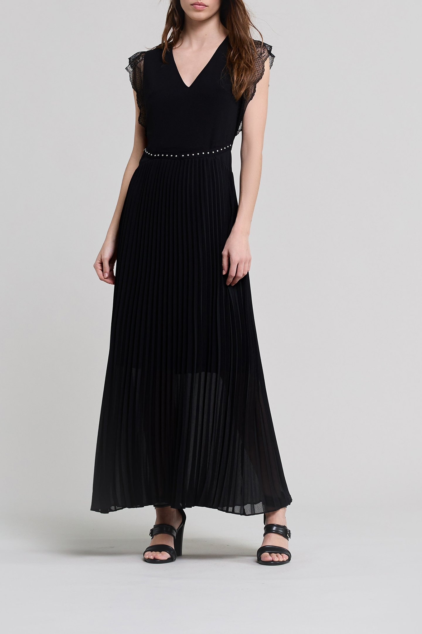 BLACK RECYCLED PLEATED LONG DRESS 1