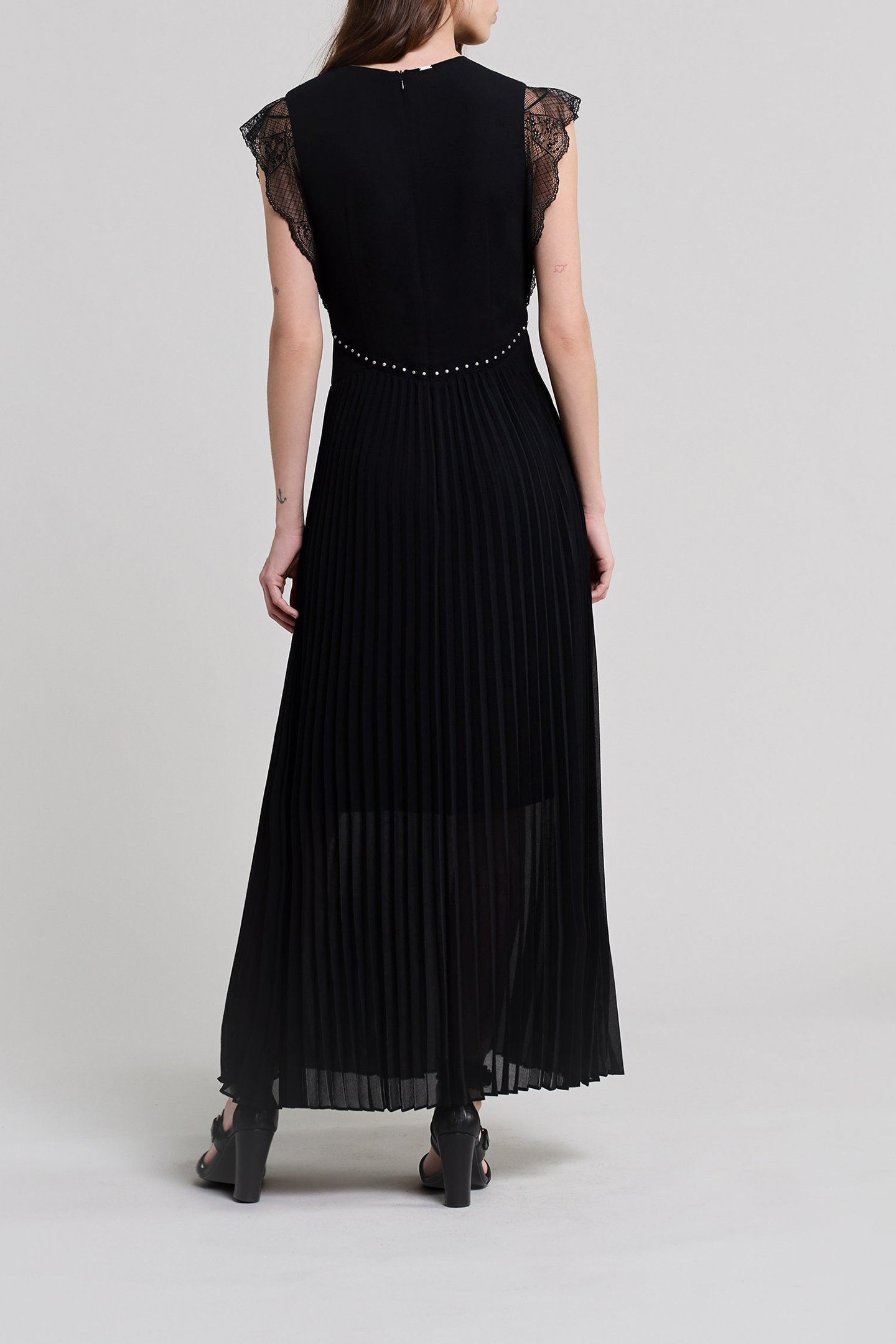 BLACK RECYCLED PLEATED LONG DRESS 2