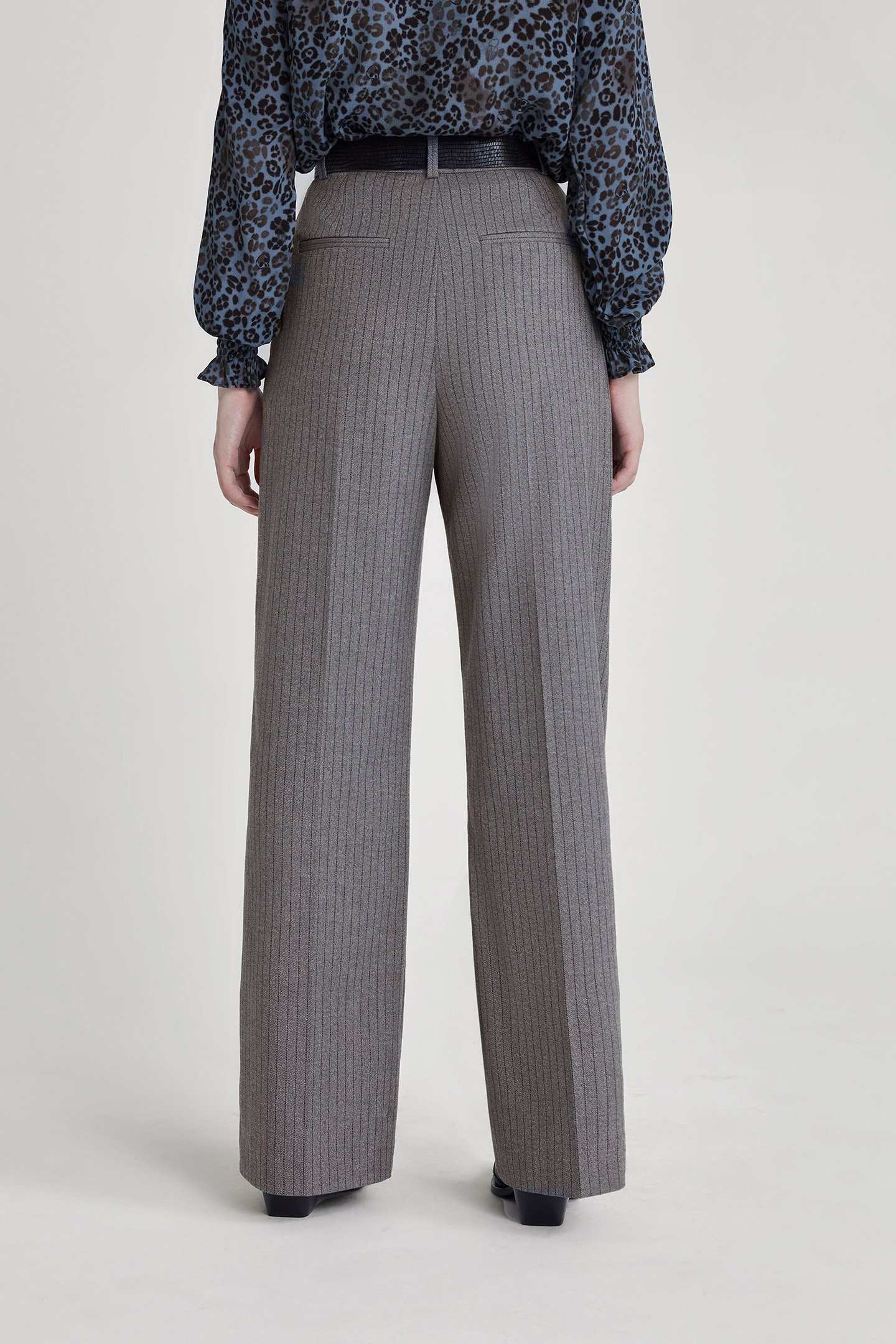GREY PINSTRIPE FLARED SUIT TROUSERS 2