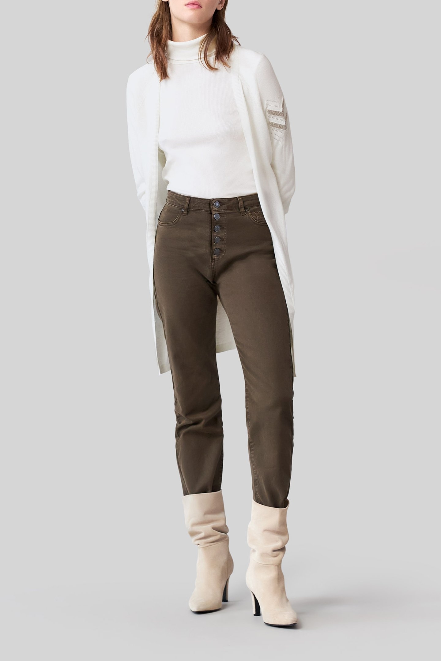 ECRU MID-LENGTH CARDIGAN, EMBROIDERED CHEVRONS 3