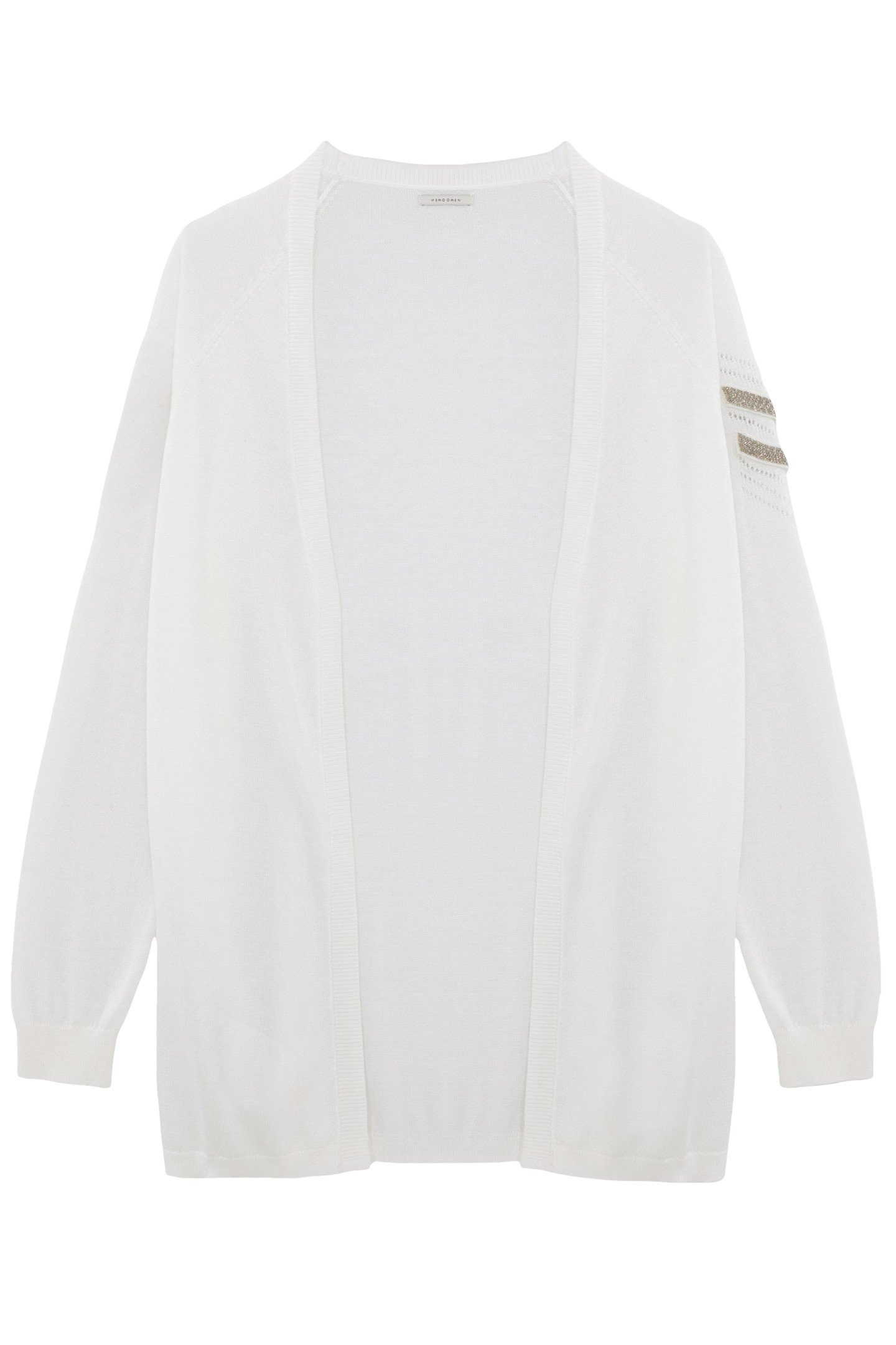 ECRU MID-LENGTH CARDIGAN, EMBROIDERED CHEVRONS 4