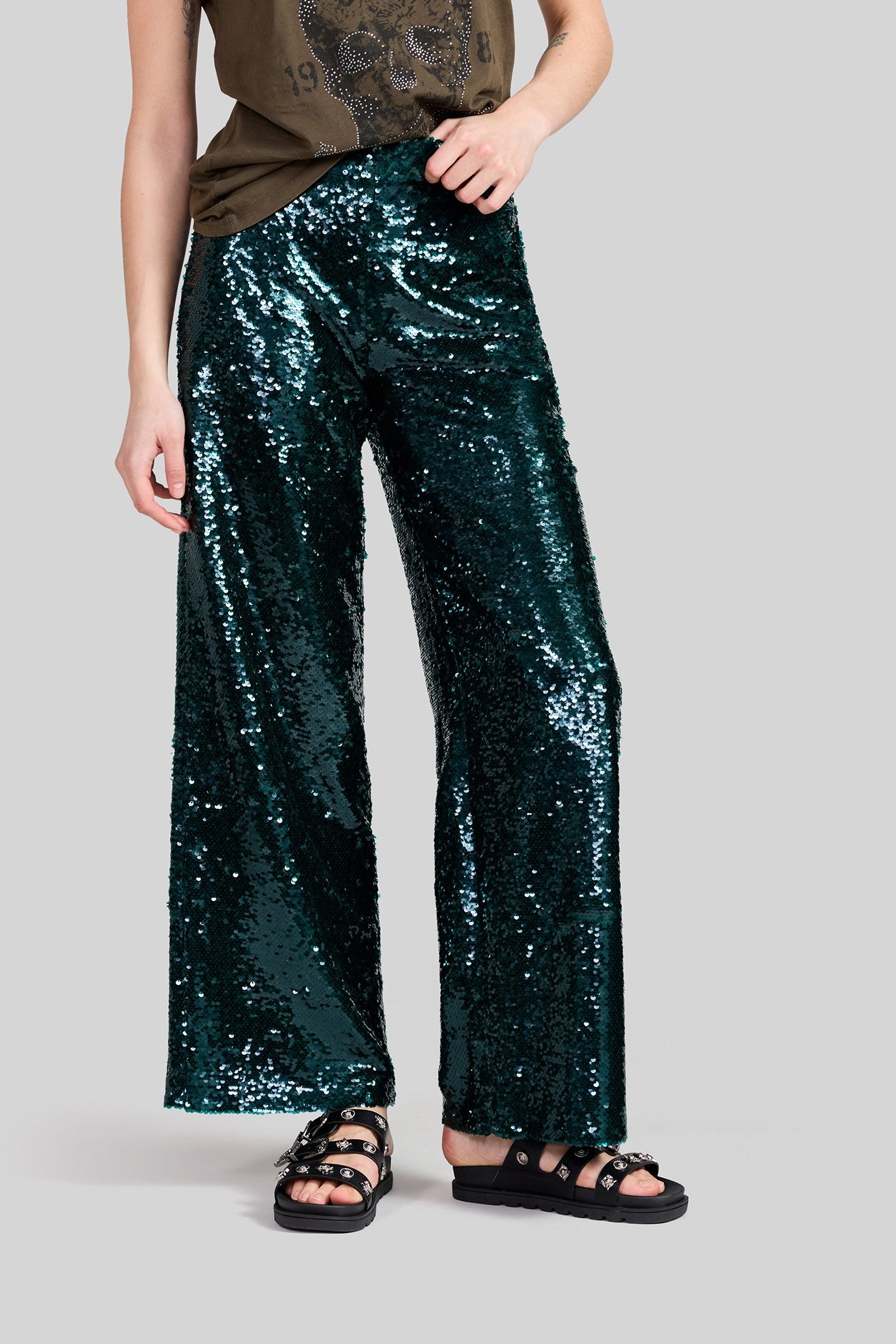 MALACHITE ALL-OVER SEQUIN SUIT TROUSERS 1