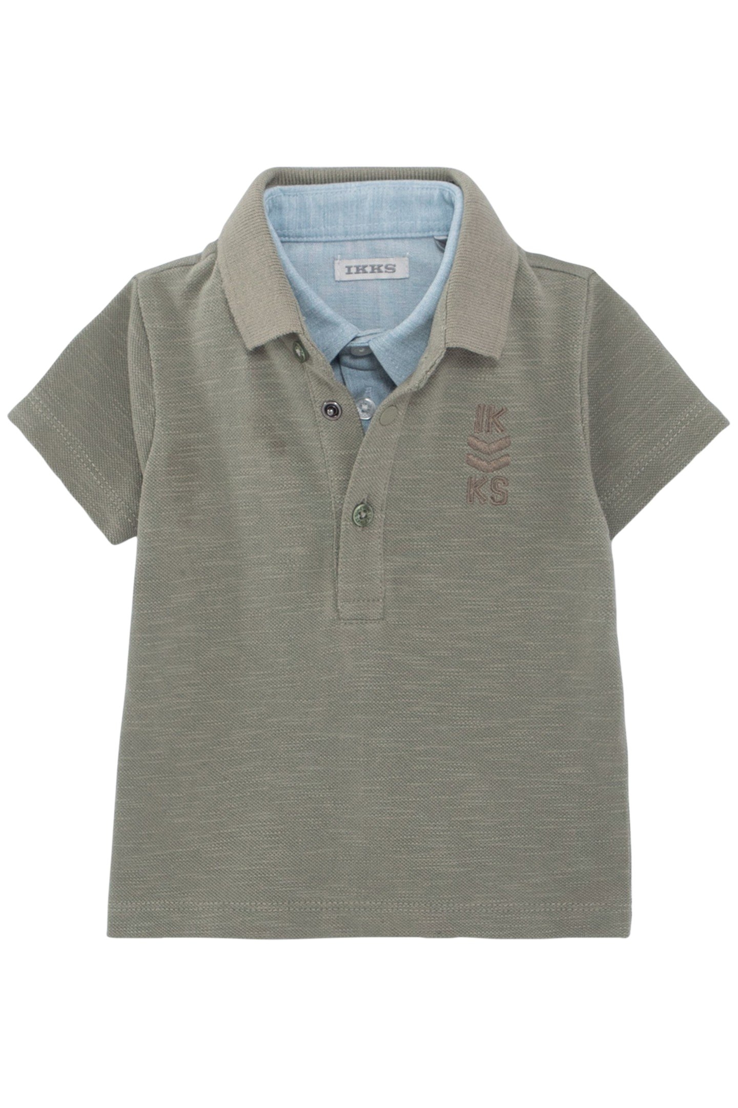 BABY BOYS’ KHAKI POLO SHIRT, TROMPE-L’OEIL SHIRT COLLAR 1