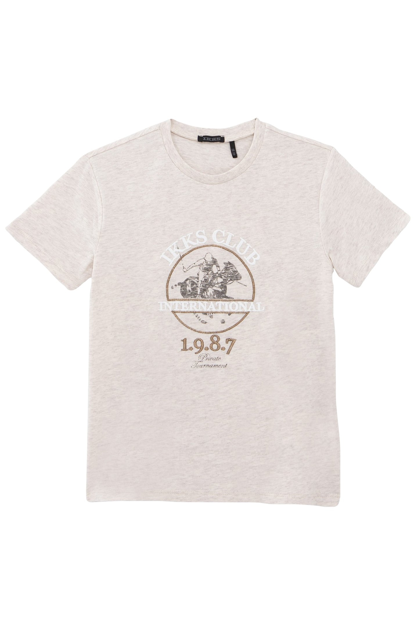 BOYS’ BEIGE MARL T-SHIRT WITH EMBROIDERED POLO IMAGE 1