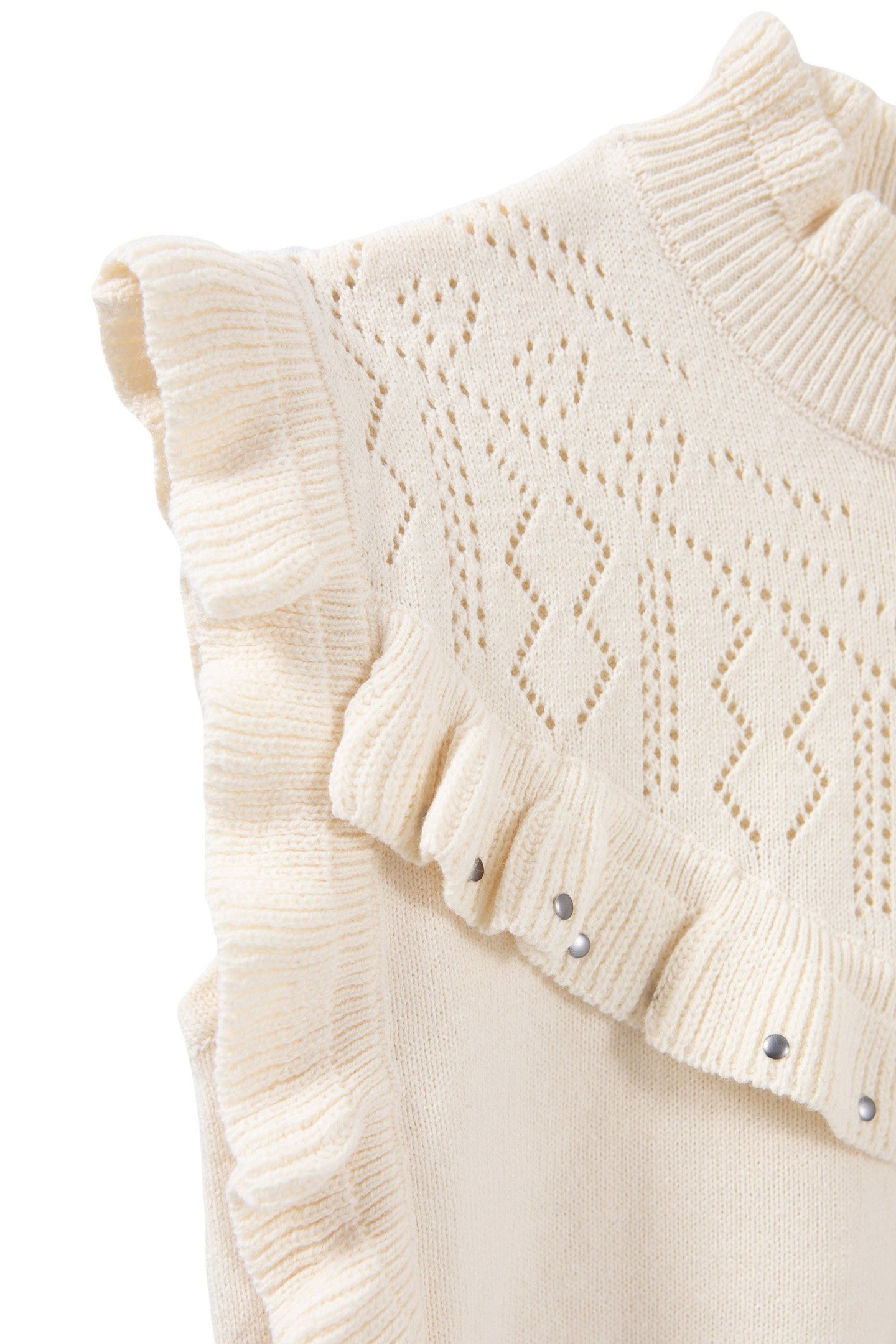 GIRLS' ECRU KNIT RUFFLED SLEEVELESS SWEATER 4