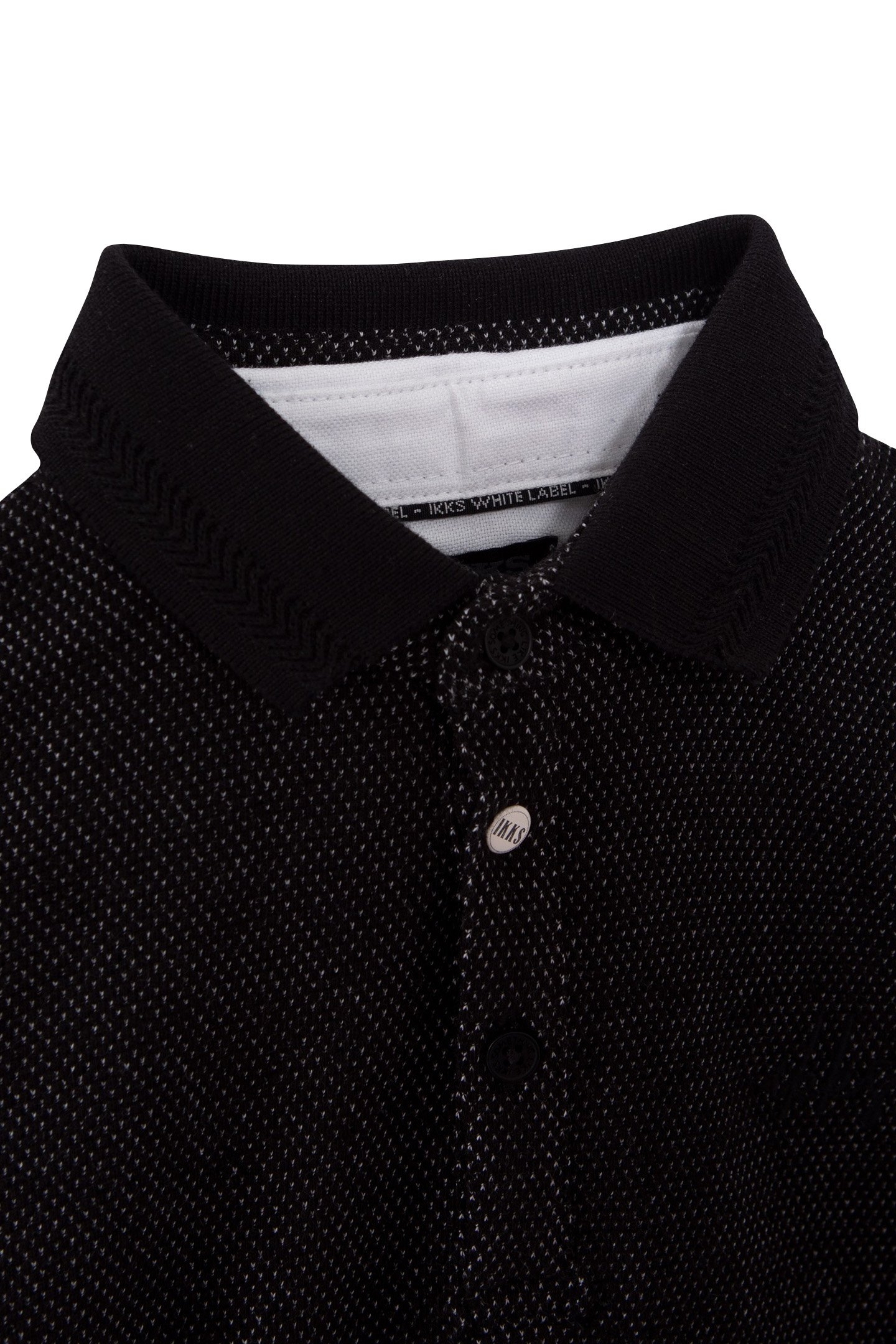 BOYS’ BLACK POLO SHIRT, WHITE TROMPE-L’OEIL SHIRT COLLAR 3