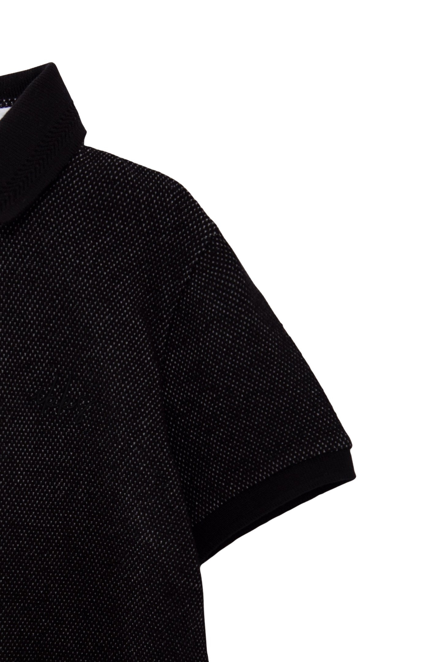 BOYS’ BLACK POLO SHIRT, WHITE TROMPE-L’OEIL SHIRT COLLAR 5