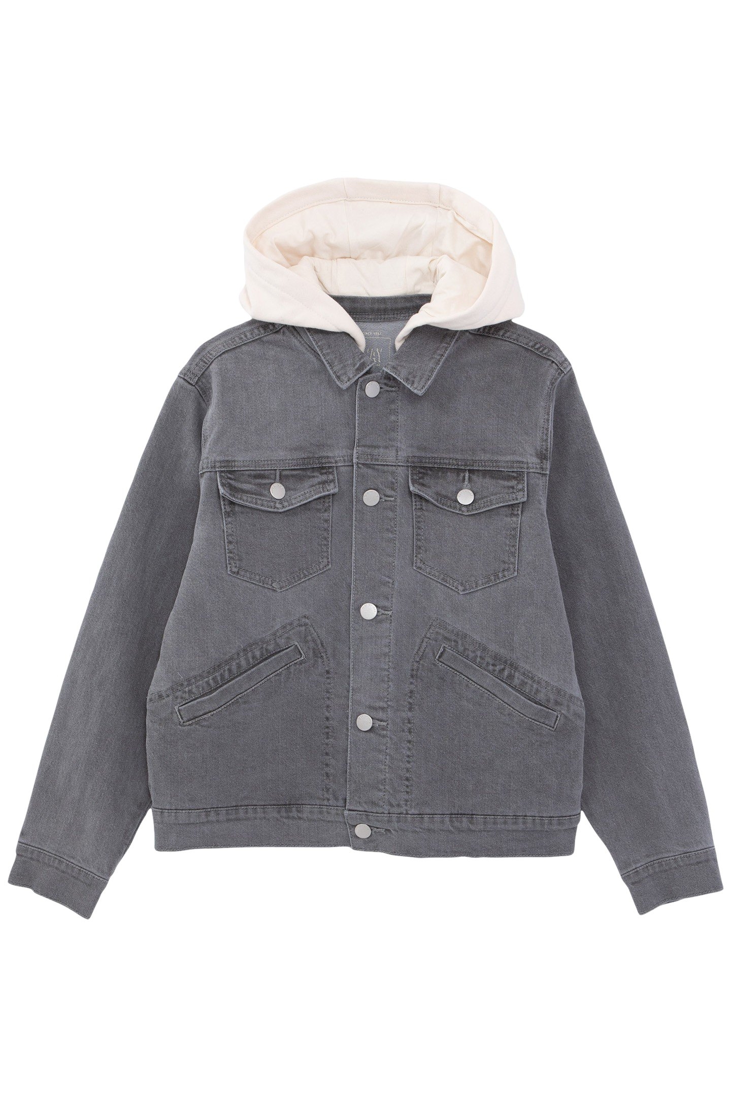 BOYS’ GREY WATERLESS DENIM JACKET WITH DETACHABLE HOOD 2
