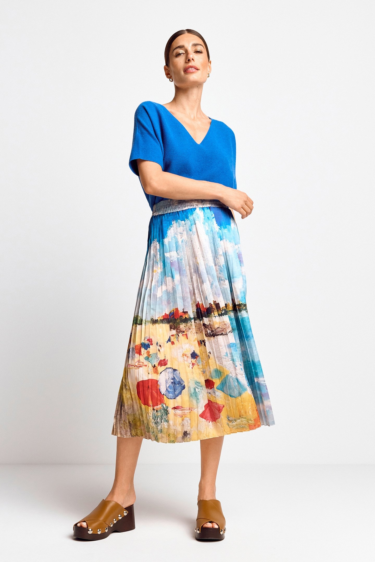 PRINTED PLISSEE SKIRT COTTON BLUE 1