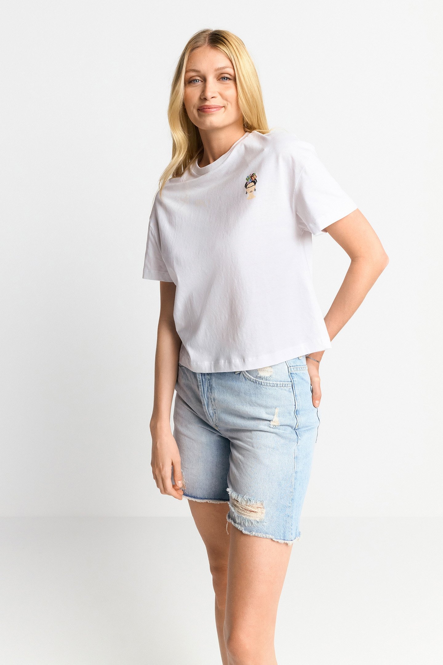 CROSSED WAISTBAND DENIM SHORTS ORGANIC DENIM BLUE 1