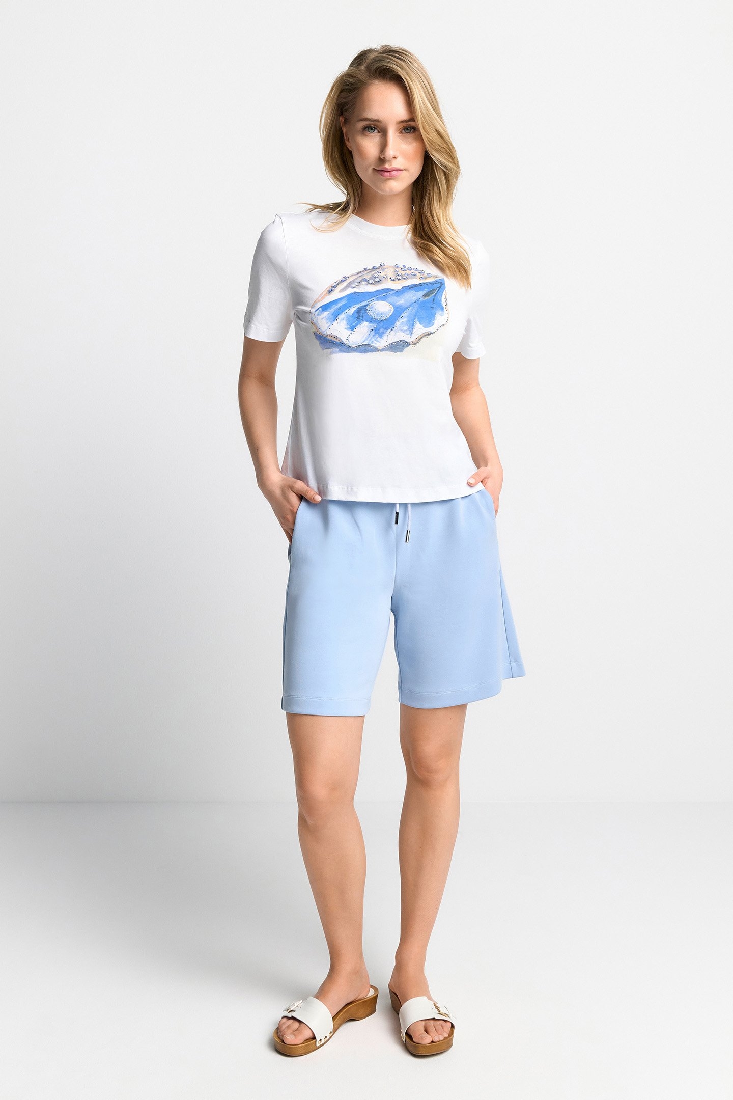 ELEGANT FIT T-SHIRT WITH SEASHELL PRINT ORGANIC WHITE 2