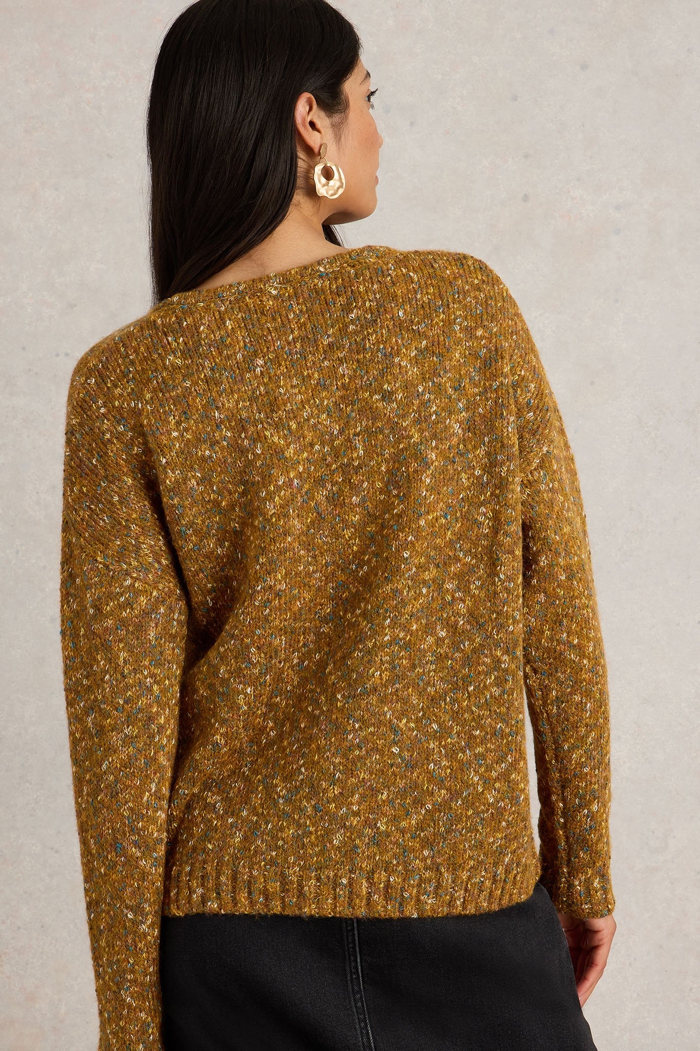 TEXTURED V NECK JUMPER BROWN MULTI 2