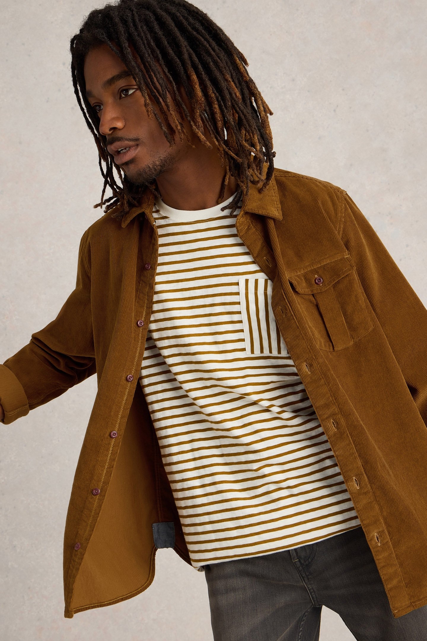 GRIFFIN CORD SHIRT MID BROWN 4