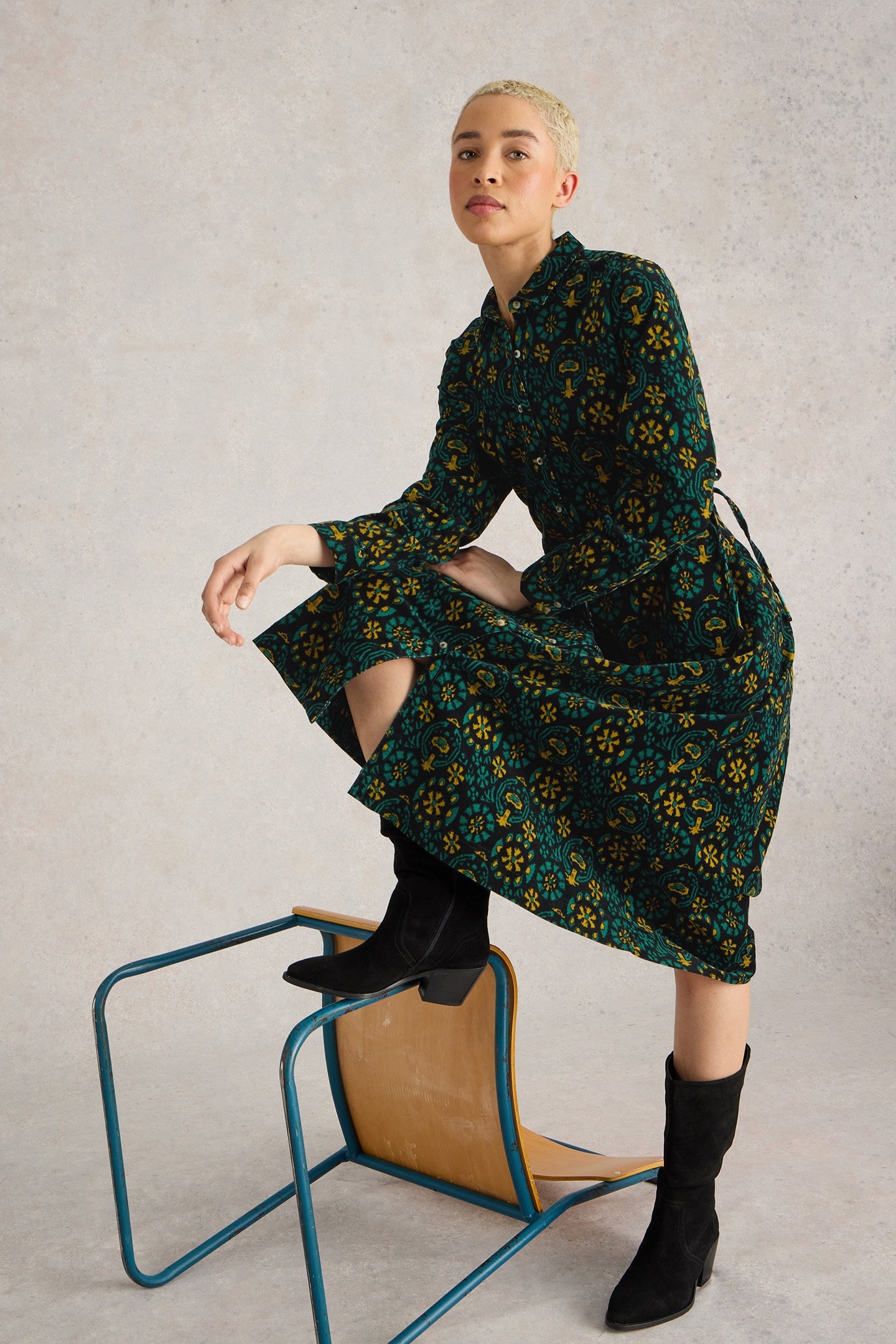 JADE CORD SHIRT DRESS BLACK PRINT 4