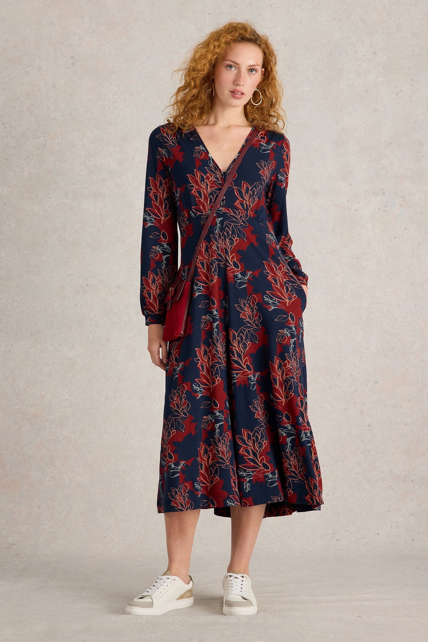 MEGAN JERSEY MIDI DRESS PLUM PRINT 1