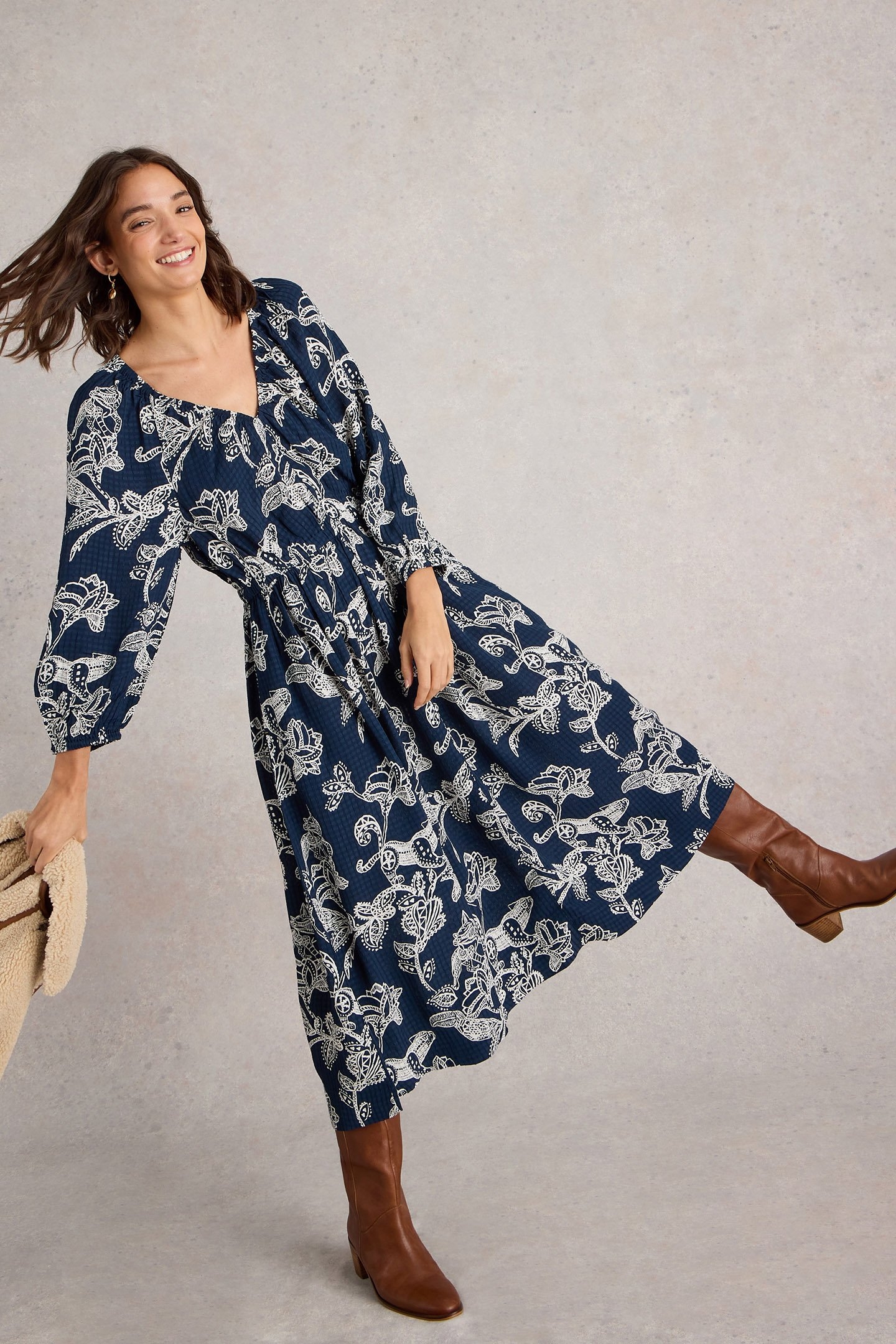 SKYLAR MIDI DRESS NAVY PRINT 1