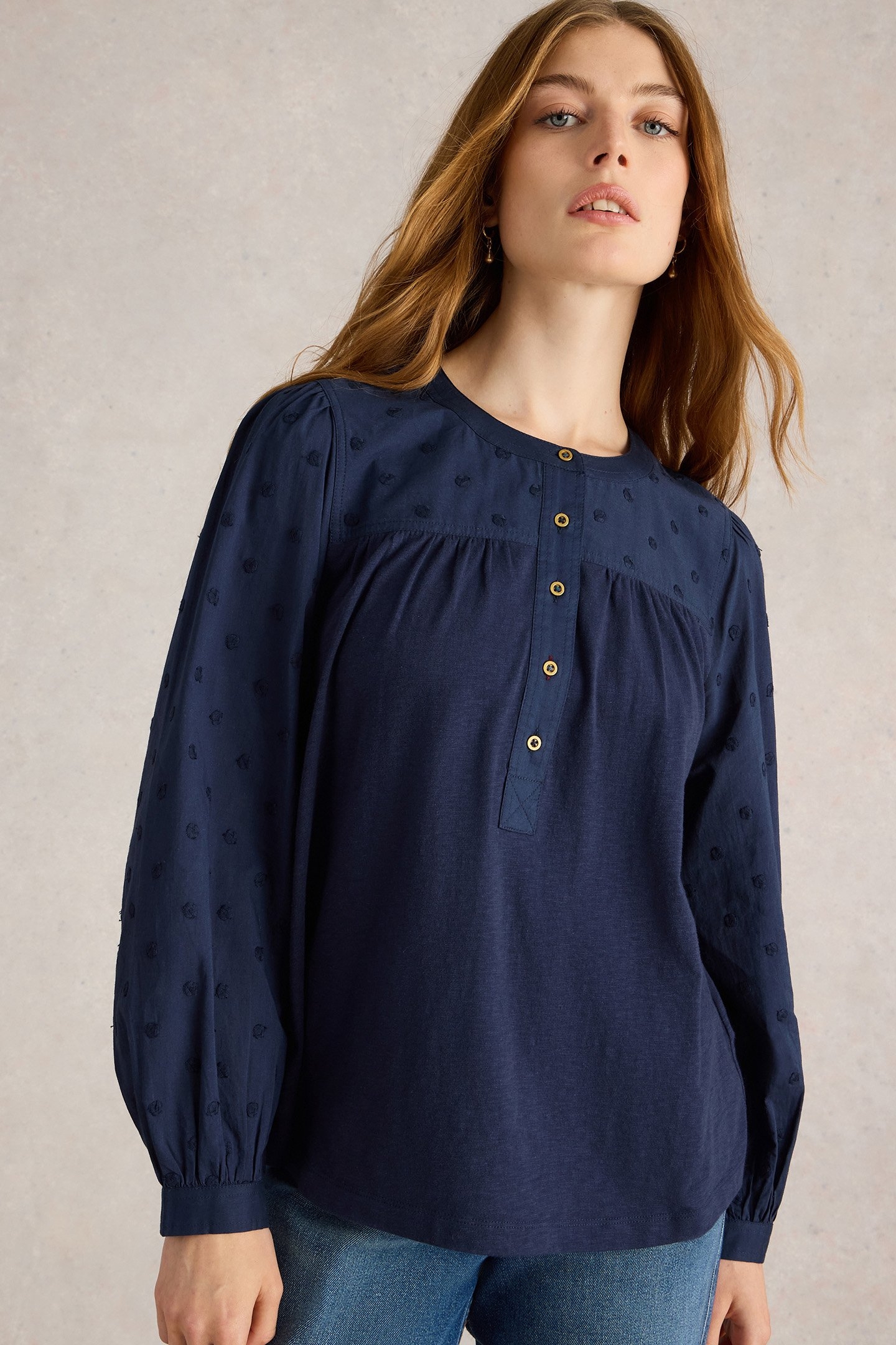 ELOISE DOBBY MIX SHIRT DARK NAVY 1