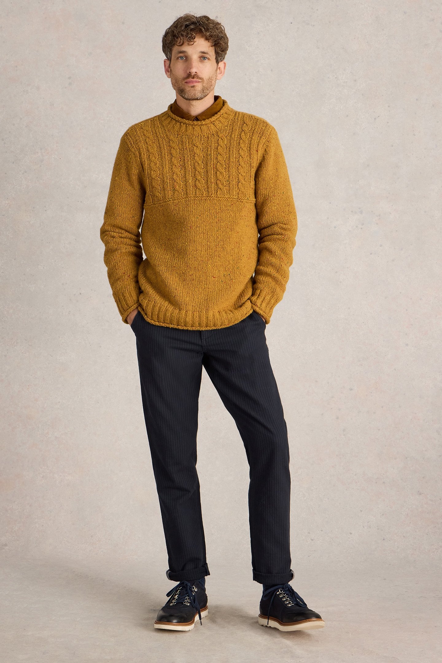 CABLE MIX CREW NECK MID YELLOW 3