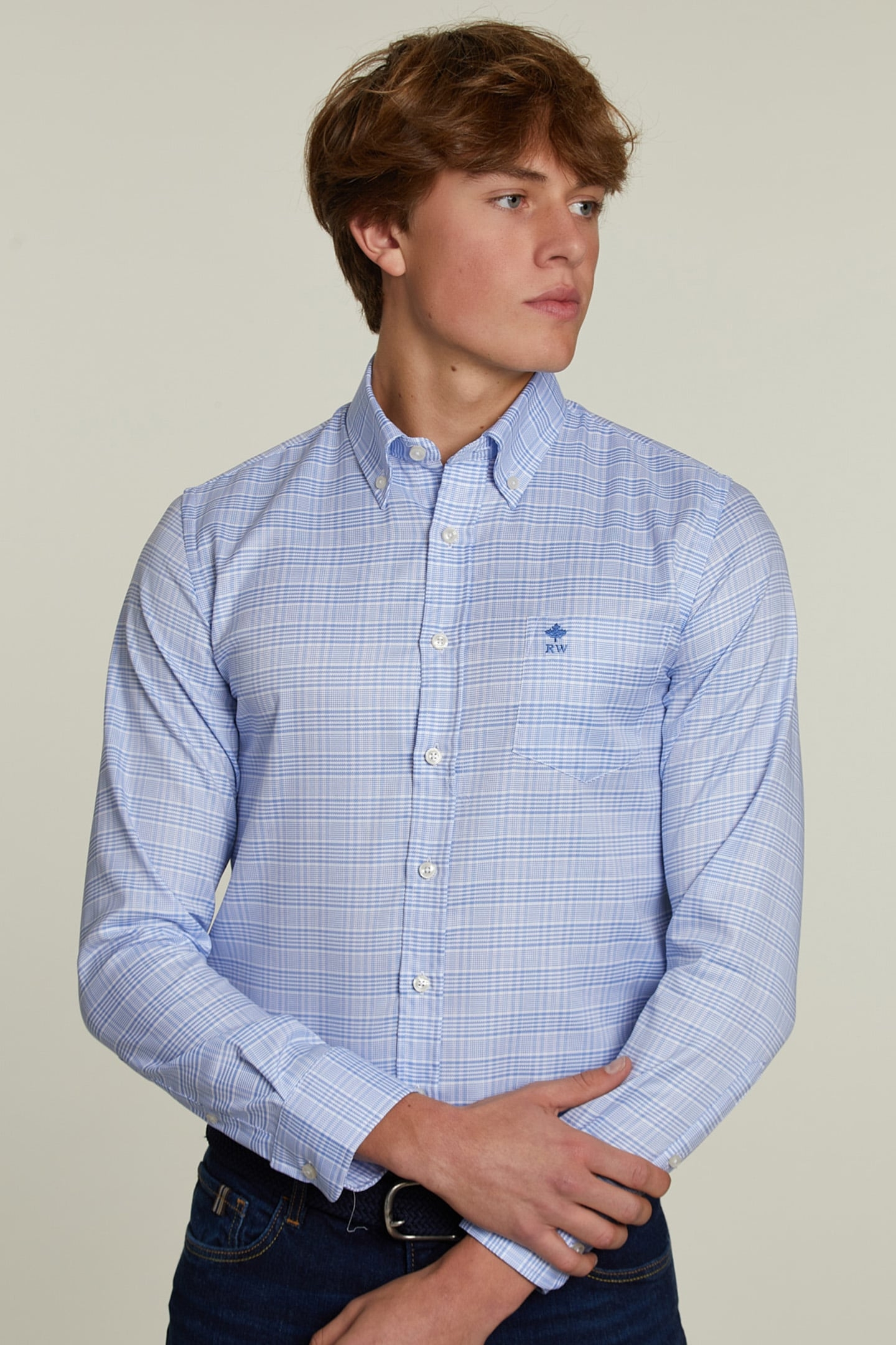 CUSTOM FIT CHECKED SHIRT WITH POCKET BLUE/WHITE 1
