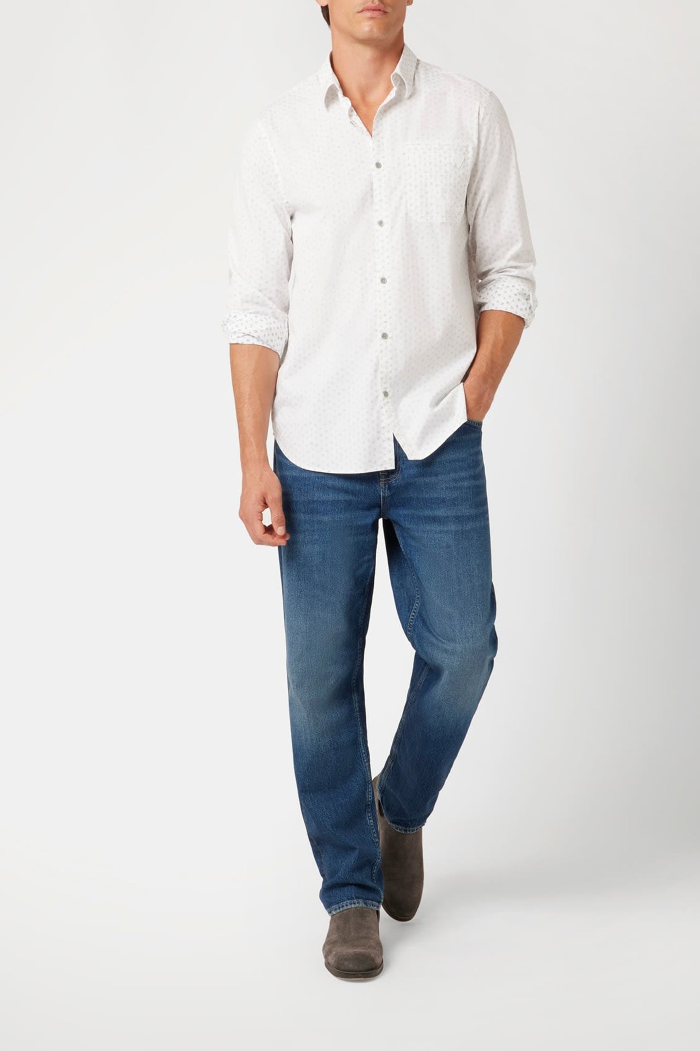 GUESS ECO LS COLLIN SHIRT MICRO FLOWER AOP WHI 3