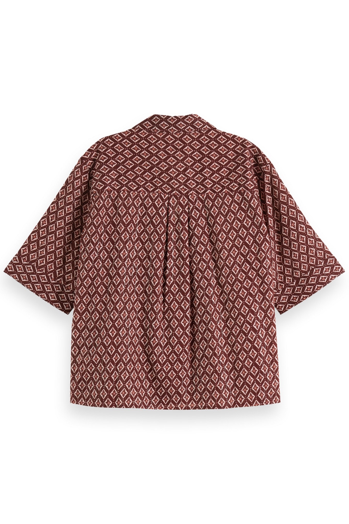 SS SHIRT LUREX PRINT GEO FLOWER BORDEAUX 5
