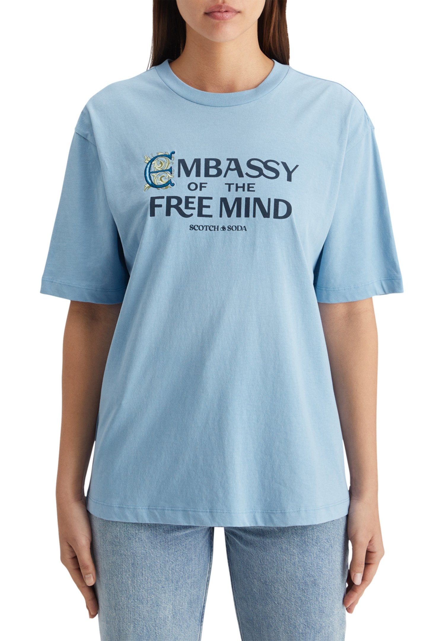 SPRAYED ARTWORK BOYFRIEND FIT T-SHIRT MYSTIC BLUE 1