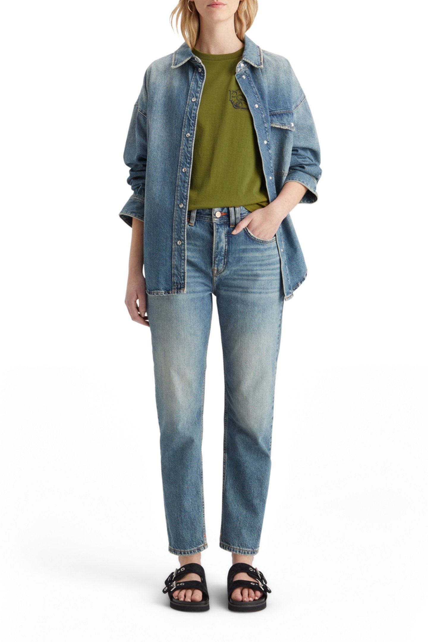 REGULAR FIT T-SHIRT WITH SMALL CHEST ARTWORK MOSS GREEN 6